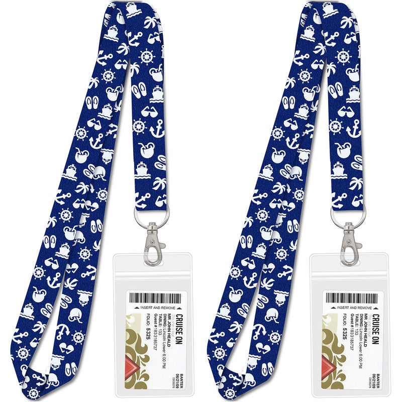 Cruise On Lanyard Essentials (2-Pack) for 2026 & 2027, ID Holder, Detachable Key Card Badge & Waterproof Ship Card Holder for Cruise Cards (Blue Nautical) - Image 1